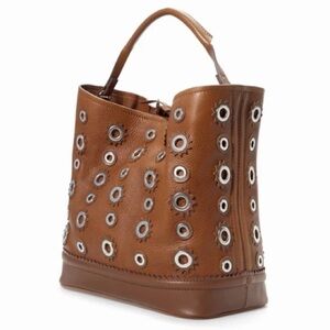 Zara Woman Brown Leather Tote Bag with Silver Accents